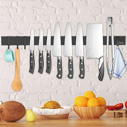 Dmore magnetic knife holder for wall—with 4 hooks, No Drilling 23 Inch black by Dmorealwaysdomore