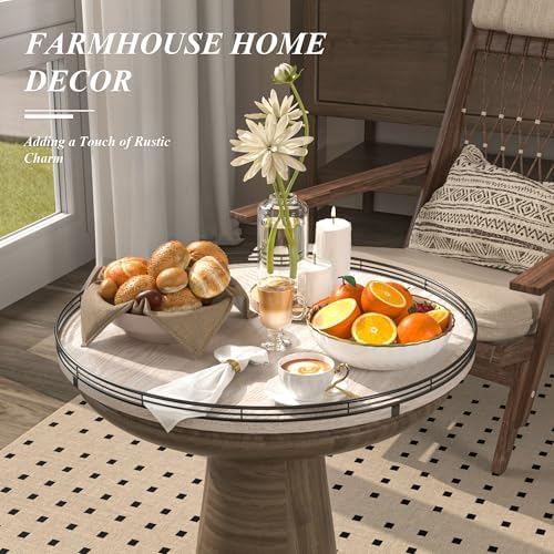 AMH 21-Inch Whitewashed Farmhouse Wooden Lazy Susan Organizer - Image 4