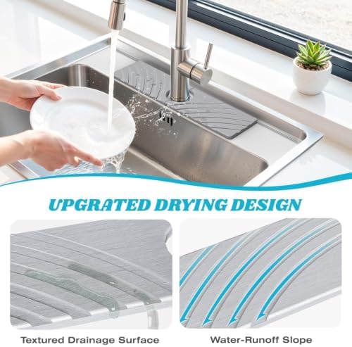 SpaceHacks Stone Faucet Mat for Kitchen Sink 15.7x4 in, Light Gray - Image 3
