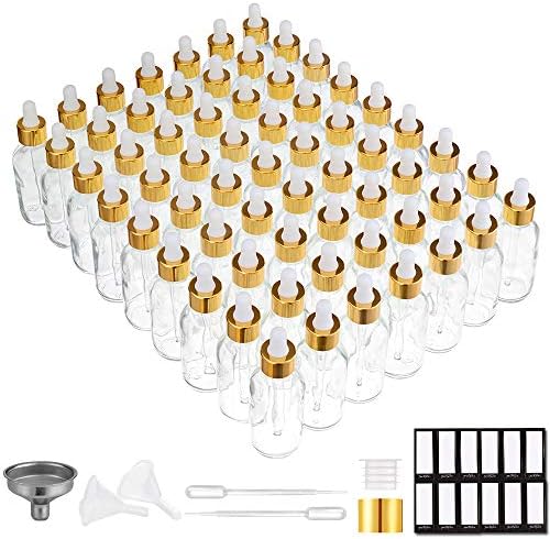 PrettyCare Glass Eye Dropper Bottles 2oz, 63 Pack Clear Empty Thick Bottles Bulk by PrettyCare