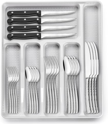 49-Piece Hammered Silverware Set by EWFEN