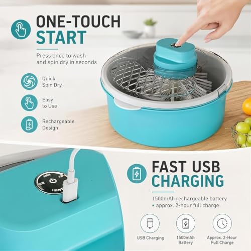 Fruit Cleaner Spinner Portable Berry Produce Rinse Bowl Lettuce Spinner - Image 3