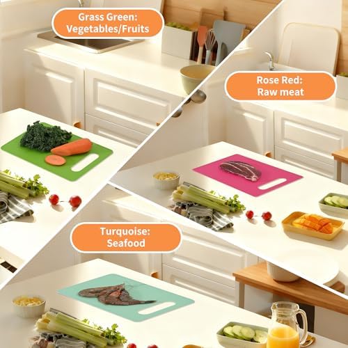 Luckyiren Plastic Cutting Board Set, 4-Piece Small Color-Coded Kitchen Mats - Image 5
