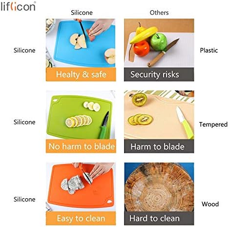 Liflicon Silicone Thick Cutting Boards Mats Set of 3pcs Foldable & Flexible - Image 6