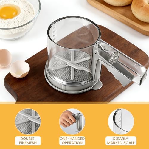 3 Cup Flour Sifter, Sifter for Baking Sifter Handheld Baking Sieve Food-Grade - Image 3
