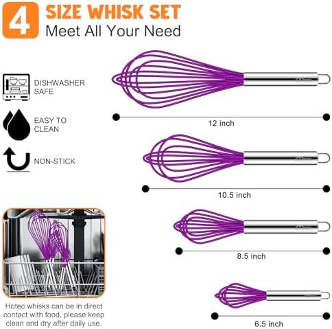 HOTEC 4 Pieces Silicone Whisks Set, Wire Balloon Whisks - Image 2