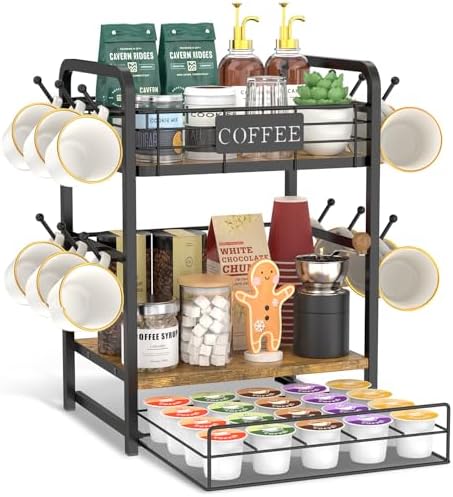 EsLuker.ly Coffee Bar Organizer Station Shelf Mug Holder, by EsLukerly
