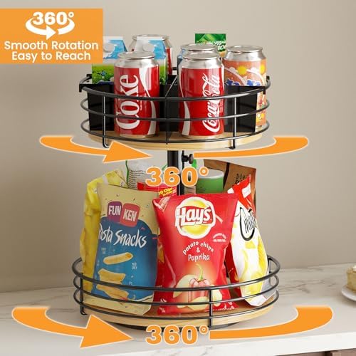 2 Tier Lazy Susan with Adjustable Height and Metal Divider Design - Image 2