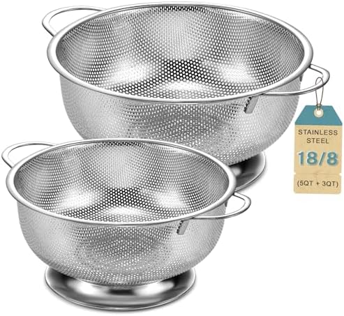 Pleafind Colander for Kitchen - 5 QT & 3 QT Stainless Steel Strainer by Pleafind