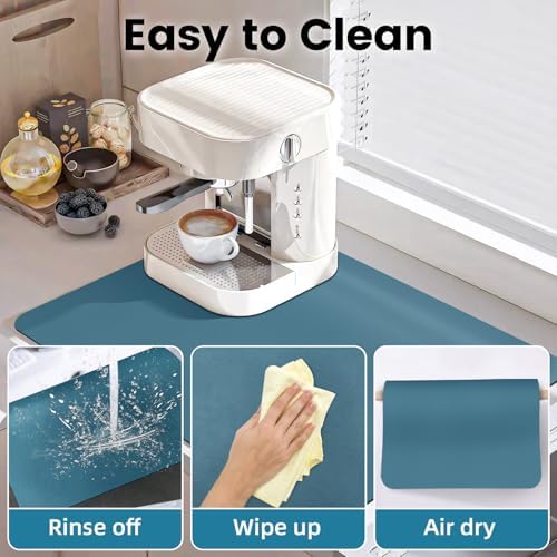 PoYang 24x16 Inch Coffee Mat, Large Dish Drying Mat, Sea Blue - Image 6