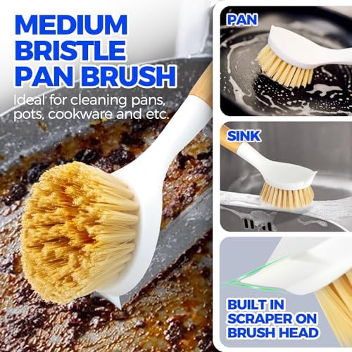 Holikme 3 Pack Dish Brush with Bamboo Handle Cleaning Brush - Image 4