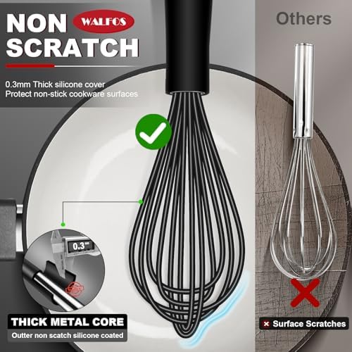 Silicone Whisks set with 7+5in mini stainless steel whisk, Non Scratch Coated - Image 2