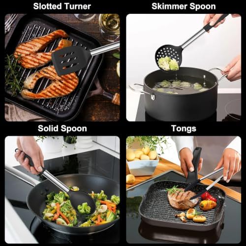 E-far Silicone Cooking Utensils Set, 7-Piece Black Kitchen Utensils Set - Image 4