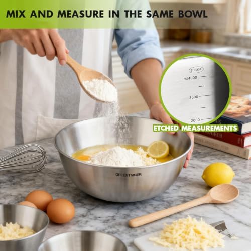 Greentainer Stainless Steel Mixing Bowls Set of 5 - Image 3