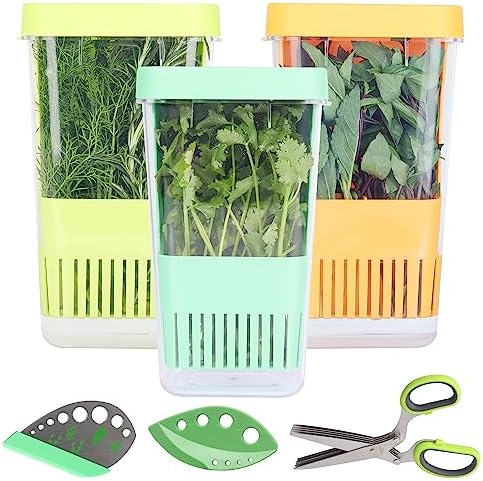 LUVCOSY Herb Keeper Set: 3 Pack Herb Saver+1 Pack Herb Scissors+2 Pack Herb by LUVCOSY