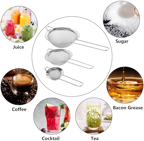 3 Pcs Fine Mesh Strainers with Handle, Stainless Steel Sifter Metal Strainer Set - Image 5