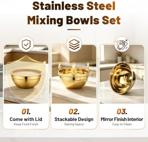 Beasea 5 QT Stainless Steel Mixing Bowls - Image 4
