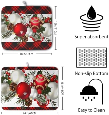 Christmas Red Buffalo Plaid Dish Drying Mat - Image 2