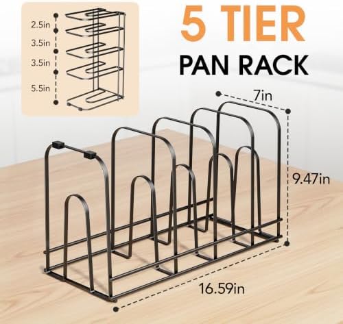 ORDORA 5-Tier Pot and Pan Organizer 16.6", No Assembly Cookware Rack 1-Pack - Image 4