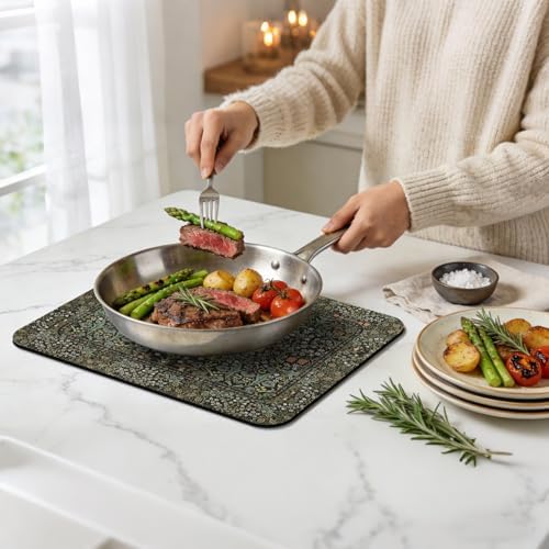 Dish Drying Mat for Kitchen Counter 18x24 Inch, Boho Quick Dry Coffee Mat - Image 5
