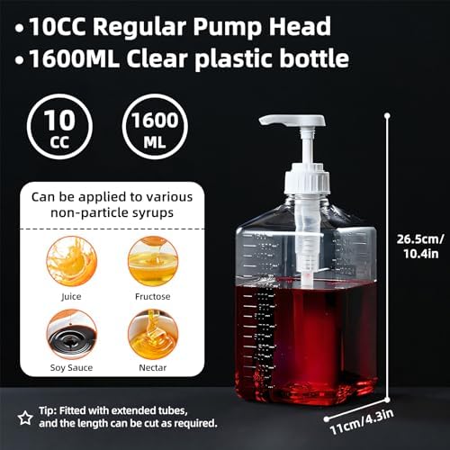 Large Capacity Syrup Dispenser for Coffee Bar, Pump Dispenser 54oz 1600ml PET - Image 2