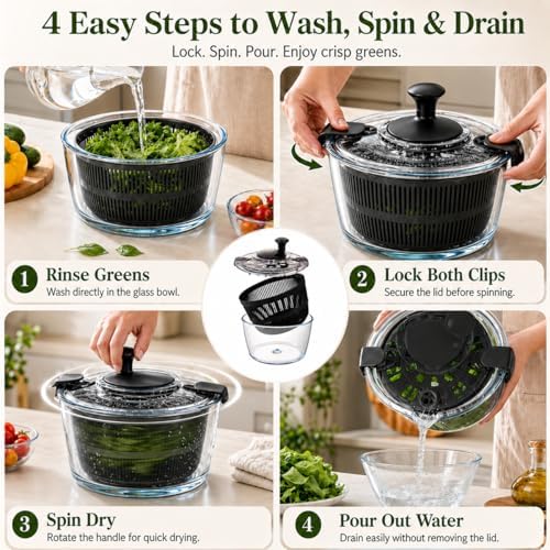 Large 5.2 Qt Glass Salad Spinner - Image 4