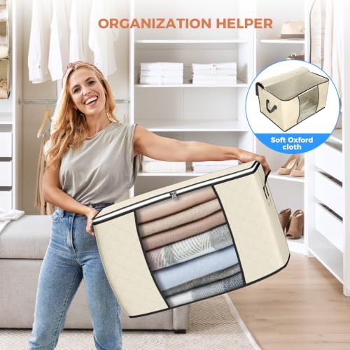 90L Large Storage Bags, 4 Pack Clothes Storage Bins Closet Organizers - Image 6