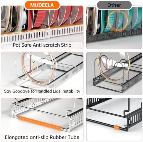 MUDEELA Expandable Pot Pan Lid Organizers inside Cabinet, 12 Divider-Silver - Image 5