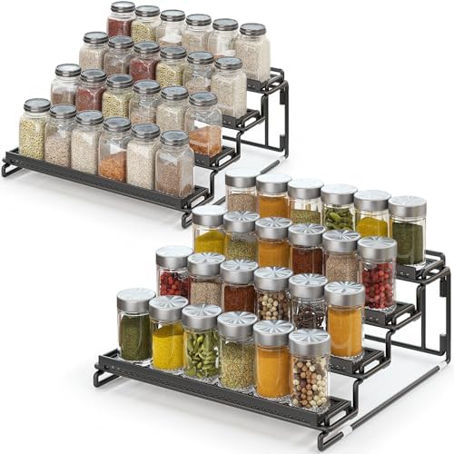 2 Pack Spice Rack Organizer for Cabinet, 4 Tier Black Seasoning Organizer Rack by GREATLUHENGPING