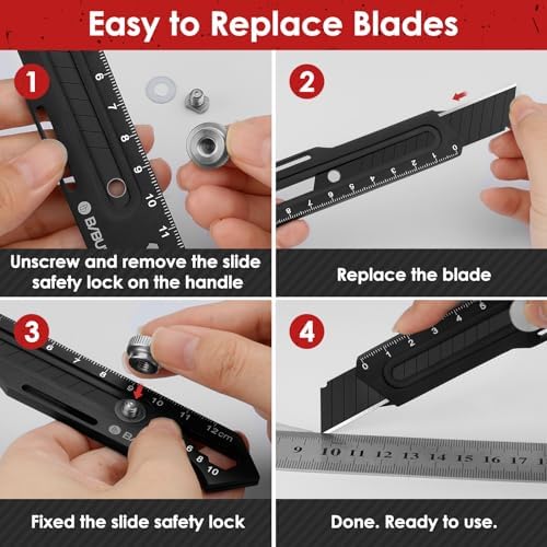 BIBURY 2 Pcs 18mm Retractable Utility Knife, Stainless Steel Box Cutter - Image 5