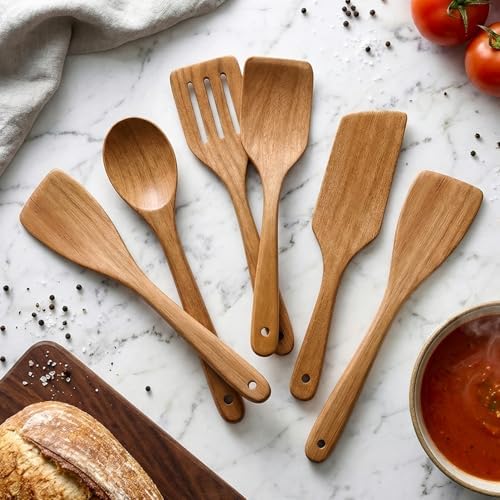 6 Pack Acacia Wood Spatula Set Non Toxic Kitchen Utensils - Image 3