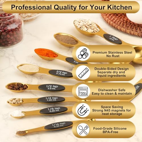 Gold Magnetic Measuring Spoons Set Stainless Steel - Image 5
