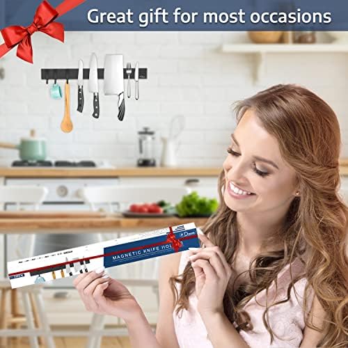 Dmore magnetic knife holder for wall—with 3 hooks, No Drilling, 16 Inch - Image 6