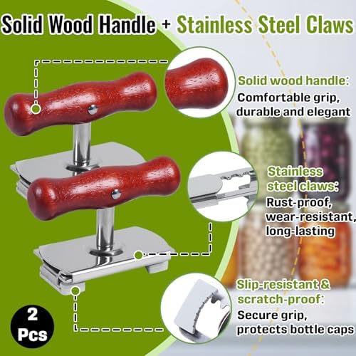 2-Pack Adjustable Jar Opener, Stainless Steel Lid Remover, Wood Handle - Image 2
