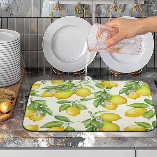 Lemon Kitchen Dish Drying Mat 16×18 Inch Summer Yellow Green Lemon Drying Mat - Image 5