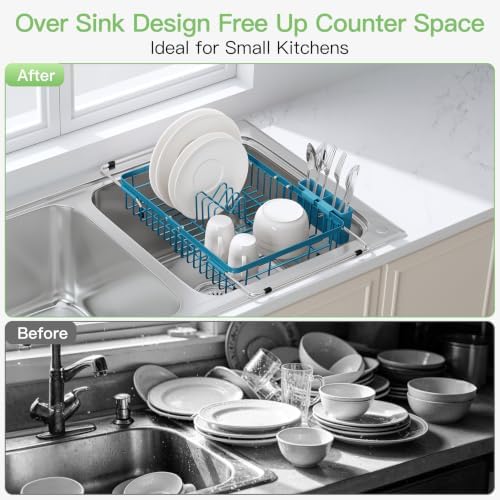 JASIWAY Blue Dish Drying Rack Over the Sink - Image 2