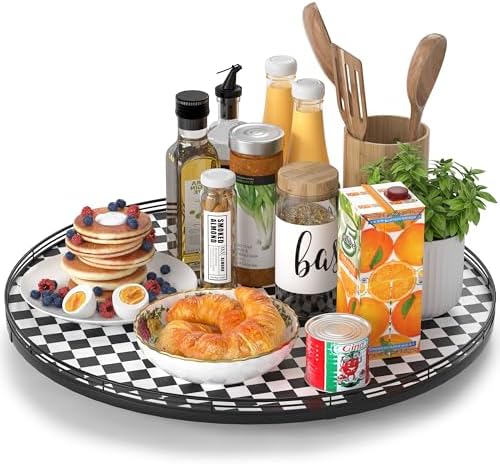 AMH 21-Inch Black and White Checkerboard Lazy Susan Decorative Tray by AMH