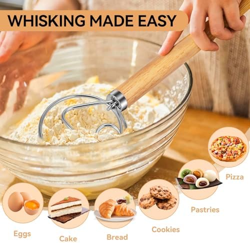 TEEVEA Danish Dough Whisk Wooden Handle Stainless Steel - Image 4