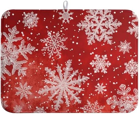 Christmas Dish Drying Mat for Kitchen Counter 18x24 Inch Red Snowflake Xmas by Wnoesat