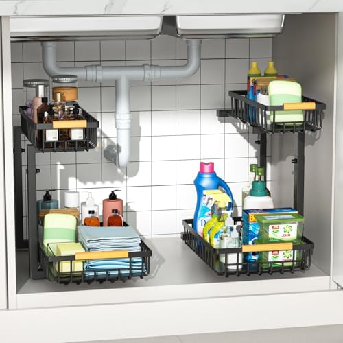 Merrylun Under Sink Organizers, 5 Adjustable Height，Metal Pull Out Under Sink by Merrylun