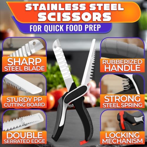 7-in-1 Cutting Board Scissors for Food, Ribbed Blades, Heavy-Duty - Image 3
