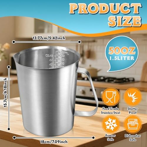 Stainless Steel Measuring Cup 50oz, Heavy Duty Liquid Measuring Pitcher - Image 2
