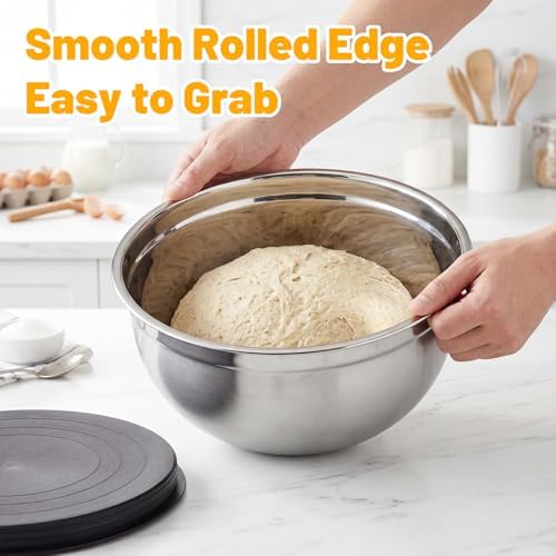 Beasea Mixing Bowls with Lids, 2 Pack 4 QT Stackable Stainless Steel Mixing - Image 4