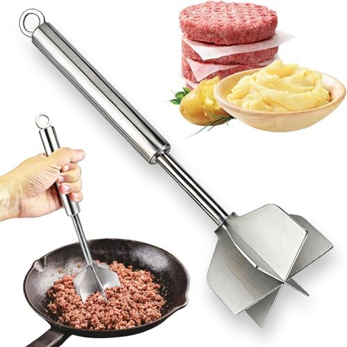 Meat Masher, 304 Stainless Steel 6 Blade Ground Beef Chopper Tool by Twokylin