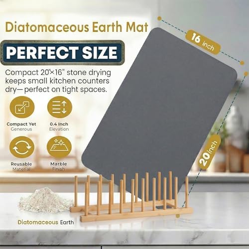 Stone Drying Mat for Kitchen Counter 5 Wooden Feet 20"×16 - Image 6
