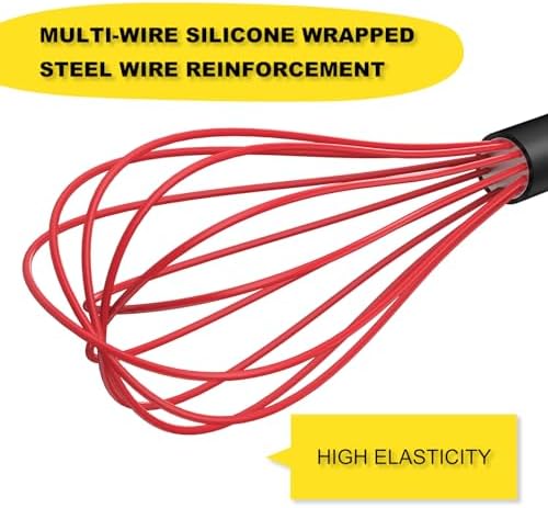 NileHome Silicone Whisk Set 8" 10" 12" Kitchen Whisk Red - Image 3