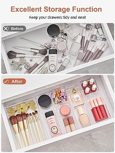 SMARTAKE 37 PCS Drawer Organizer 4 Size Desk Makeup Drawer Organizer Clear - Image 4