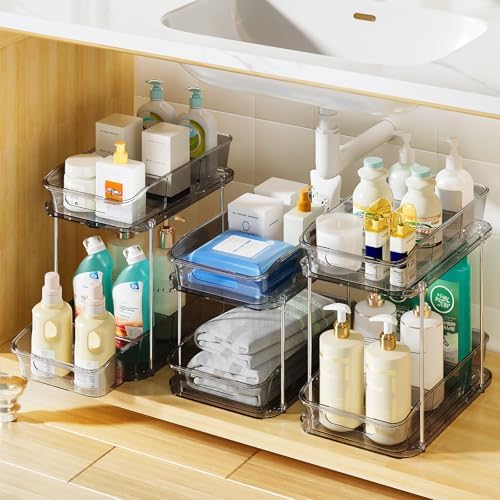 Delamu 2-Tier Under Sink Organizers and Storage, Pull Out Kitchen Pantry by DELAMU