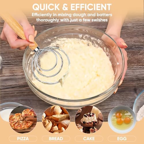Maxjoy Danish Dough Whisk, Stainless Steel Wooden Bread Tool - Image 4