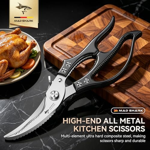 MAD SHARK Heavy Duty Poultry Shears, Spring Loaded Butterfly Meat Scissors - Image 2